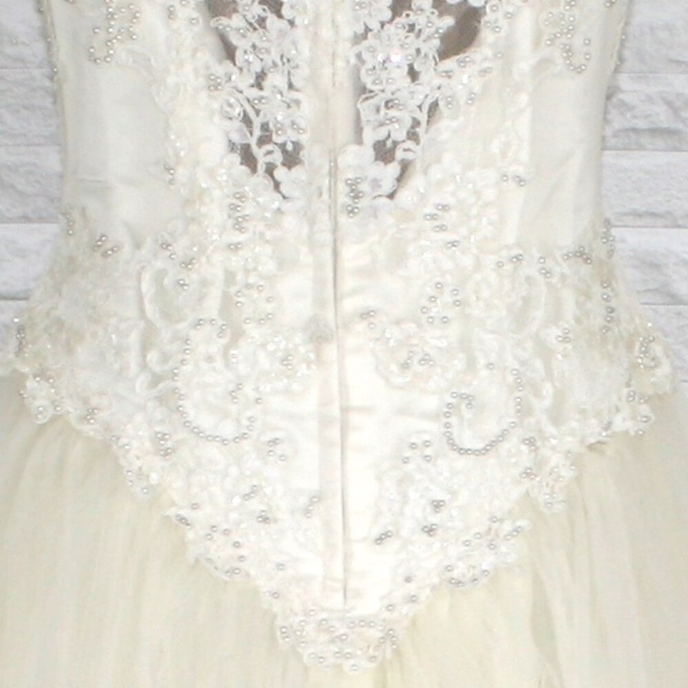 VINTAGE DAVID'S BRIDAL Gown Bridal Wedding Beaded Baach Tulle Princess White 6 - Picture 9 of 16